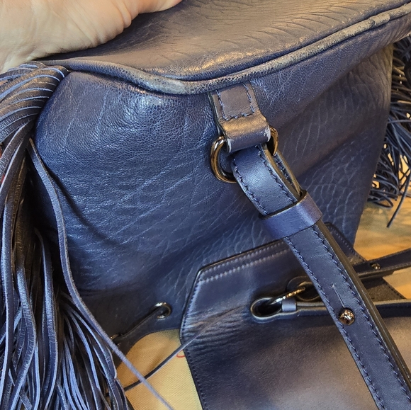 Christian Louboutin Lucky L Bucket Navy Blue Fringe Shoulder Bag And Backpack - Picture 16 of 17